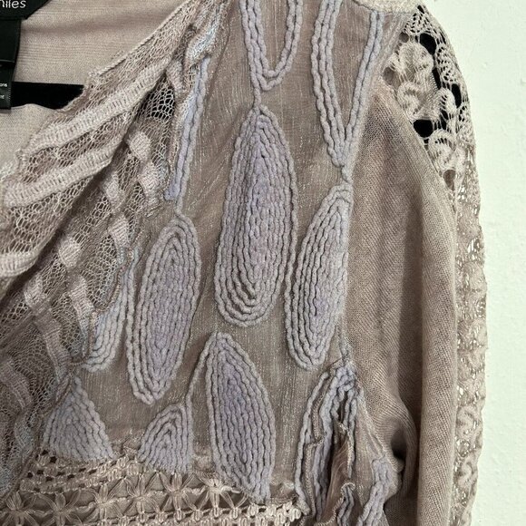 Ali Miles Embroidered Lace Overlay Lined Tunic Blouse Asymmetrical Size L Purple - Picture 6 of 12